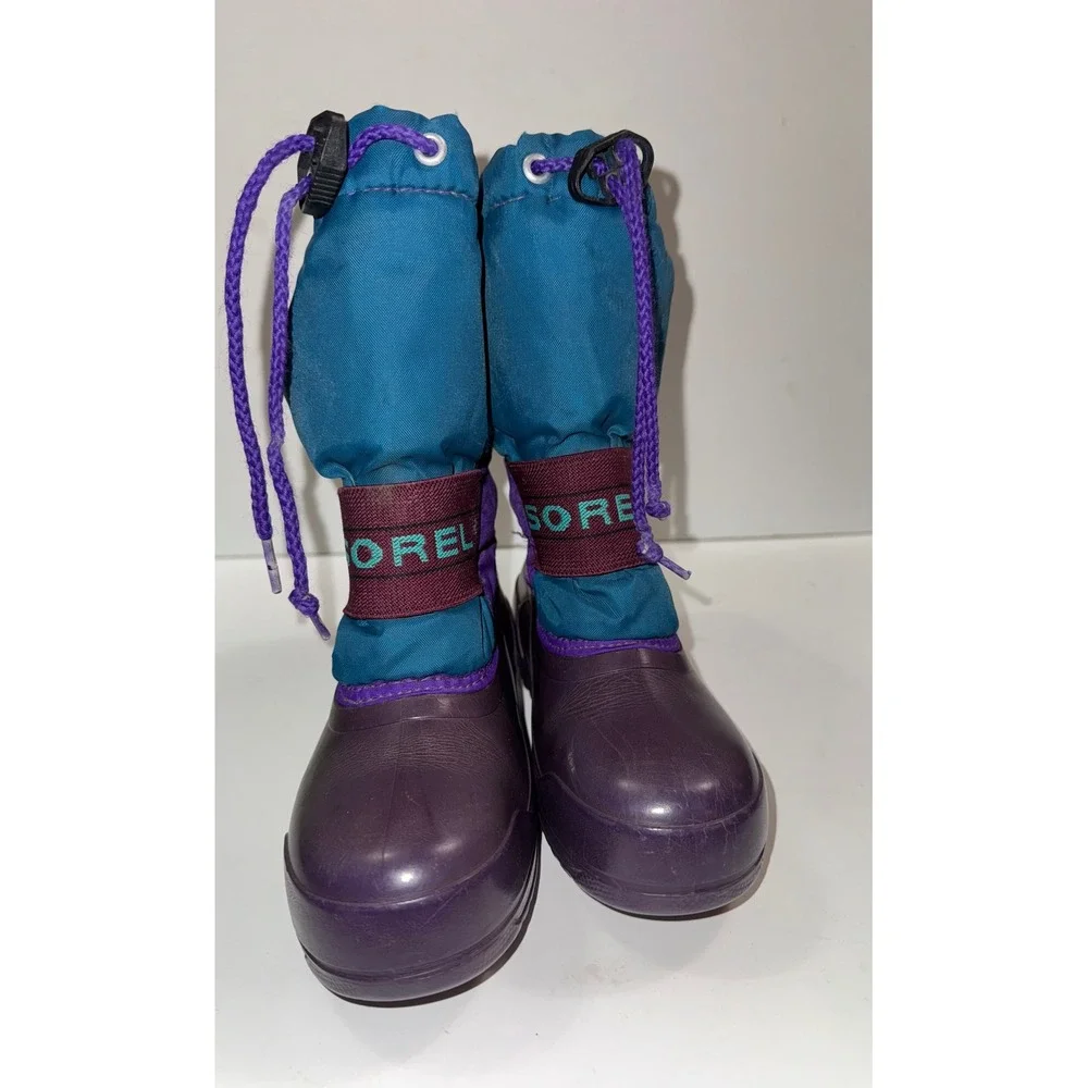 Sorel Vintage Kids Size 13 Purple Teal Colorblock Snow Boots Made in Canada